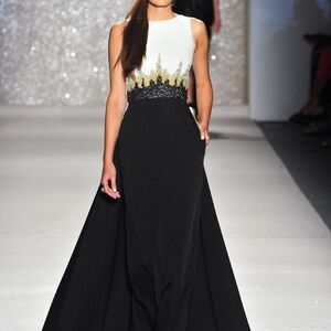 Pamella Roland White and Cream Embellished Halter Maxi Dress